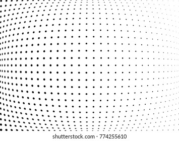 Abstract halftone wave dotted background. Futuristic twisted grunge pattern, dot, circles.  Vector modern optical pop art texture for posters, business cards, cover, labels mock-up, stickers layout