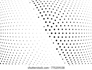 Abstract halftone wave dotted background. Futuristic twisted grunge pattern, dot, circles.  Vector modern optical pop art texture for posters, business cards, cover, labels mock-up, stickers layout