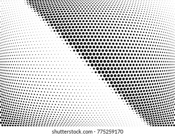 Abstract halftone wave dotted background. Futuristic twisted grunge pattern, dot, circles.  Vector modern optical pop art texture for posters, business cards, cover, labels mock-up, stickers layout