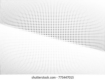 Abstract halftone wave dotted background. Futuristic twisted grunge pattern, dot, circles.  Vector modern optical pop art texture for posters, business cards, cover, labels mock-up, stickers layout