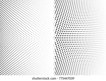 Abstract halftone wave dotted background. Futuristic twisted grunge pattern, dot, circles.  Vector modern optical pop art texture for posters, business cards, cover, labels mock-up, stickers layout