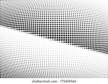 Abstract halftone wave dotted background. Futuristic twisted grunge pattern, dot, circles.  Vector modern optical pop art texture for posters, business cards, cover, labels mock-up, stickers layout