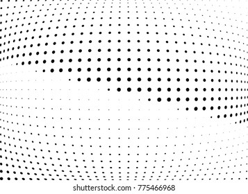 Abstract halftone wave dotted background. Futuristic twisted grunge pattern, dot, circles.  Vector modern optical pop art texture for posters, business cards, cover, labels mock-up, stickers layout