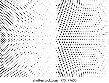 Abstract halftone wave dotted background. Futuristic twisted grunge pattern, dot, circles.  Vector modern optical pop art texture for posters, business cards, cover, labels mock-up, stickers layout