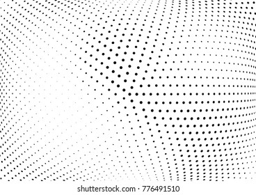 Abstract halftone wave dotted background. Futuristic twisted grunge pattern, dot, circles.  Vector modern optical pop art texture for posters, business cards, cover, labels mock-up, stickers layout