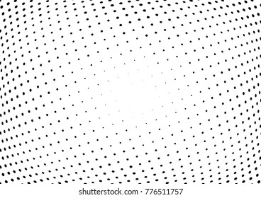 Abstract halftone wave dotted background. Futuristic twisted grunge pattern, dot, circles.  Vector modern optical pop art texture for posters, business cards, cover, labels mock-up, stickers layout