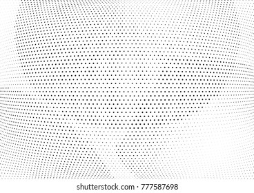 Abstract halftone wave dotted background. Futuristic twisted grunge pattern, dot, circles.  Vector modern optical pop art texture for posters, business cards, cover, labels mock-up, stickers layout