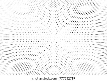 Abstract halftone wave dotted background. Futuristic twisted grunge pattern, dot, circles.  Vector modern optical pop art texture for posters, business cards, cover, labels mock-up, stickers layout