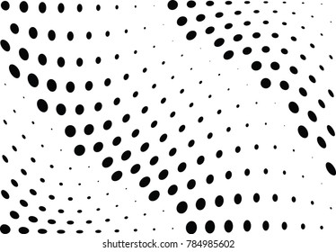 Abstract halftone wave dotted background. Futuristic twisted grunge pattern, dot, circles.  Vector modern optical pop art texture for posters, business cards, cover, labels mock-up, stickers layout