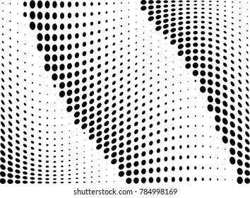 Abstract halftone wave dotted background. Futuristic twisted grunge pattern, dot, circles.  Vector modern optical pop art texture for posters, business cards, cover, labels mock-up, stickers layout