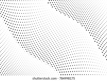 Abstract halftone wave dotted background. Futuristic twisted grunge pattern, dot, circles.  Vector modern optical pop art texture for posters, business cards, cover, labels mock-up, stickers layout