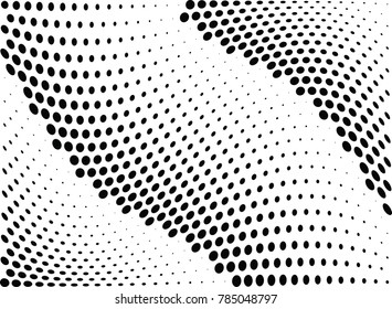 Abstract halftone wave dotted background. Futuristic twisted grunge pattern, dot, circles.  Vector modern optical pop art texture for posters, business cards, cover, labels mock-up, stickers layout