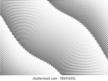 Abstract halftone wave dotted background. Futuristic twisted grunge pattern, dot, circles.  Vector modern optical pop art texture for posters, business cards, cover, labels mock-up, stickers layout