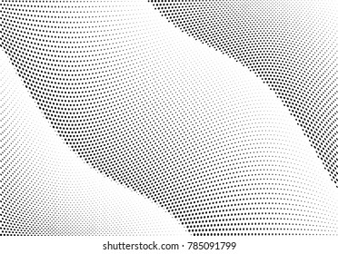 Abstract halftone wave dotted background. Futuristic twisted grunge pattern, dot, circles.  Vector modern optical pop art texture for posters, business cards, cover, labels mock-up, stickers layout