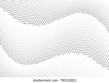 Abstract halftone wave dotted background. Futuristic twisted grunge pattern, dot, circles.  Vector modern optical pop art texture for posters, business cards, cover, labels mock-up, stickers layout
