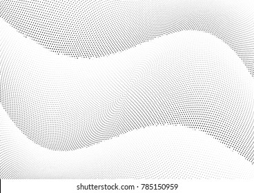 Abstract halftone wave dotted background. Futuristic twisted grunge pattern, dot, circles.  Vector modern optical pop art texture for posters, business cards, cover, labels mock-up, stickers layout