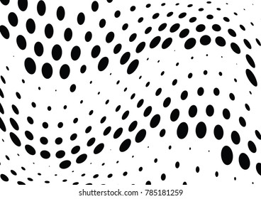 Abstract halftone wave dotted background. Futuristic twisted grunge pattern, dot, circles.  Vector modern optical pop art texture for posters, business cards, cover, labels mock-up, stickers layout