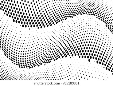 Abstract halftone wave dotted background. Futuristic twisted grunge pattern, dot, circles.  Vector modern optical pop art texture for posters, business cards, cover, labels mock-up, stickers layout