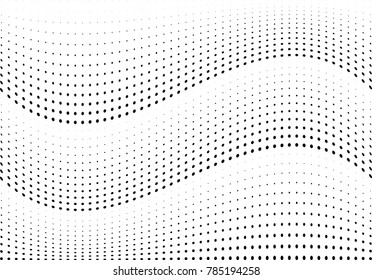 Abstract halftone wave dotted background. Futuristic twisted grunge pattern, dot, circles.  Vector modern optical pop art texture for posters, business cards, cover, labels mock-up, stickers layout