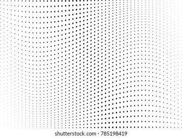 Abstract halftone wave dotted background. Futuristic twisted grunge pattern, dot, circles.  Vector modern optical pop art texture for posters, business cards, cover, labels mock-up, stickers layout