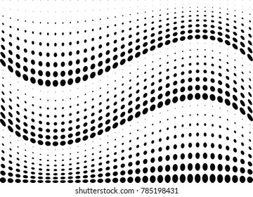 Abstract halftone wave dotted background. Futuristic twisted grunge pattern, dot, circles.  Vector modern optical pop art texture for posters, business cards, cover, labels mock-up, stickers layout