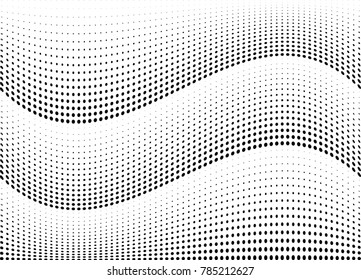 Abstract halftone wave dotted background. Futuristic twisted grunge pattern, dot, circles.  Vector modern optical pop art texture for posters, business cards, cover, labels mock-up, stickers layout