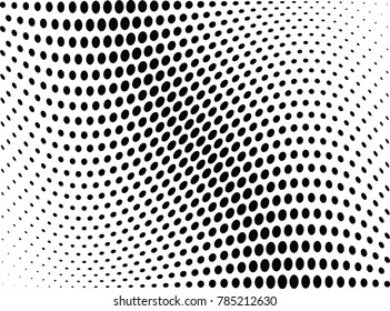 Abstract halftone wave dotted background. Futuristic twisted grunge pattern, dot, circles.  Vector modern optical pop art texture for posters, business cards, cover, labels mock-up, stickers layout