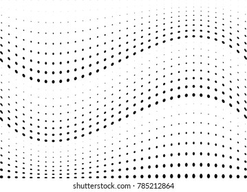 Abstract halftone wave dotted background. Futuristic twisted grunge pattern, dot, circles.  Vector modern optical pop art texture for posters, business cards, cover, labels mock-up, stickers layout