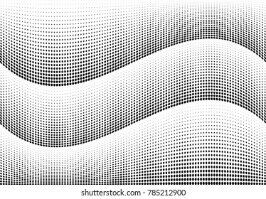 Abstract halftone wave dotted background. Futuristic twisted grunge pattern, dot, circles.  Vector modern optical pop art texture for posters, business cards, cover, labels mock-up, stickers layout