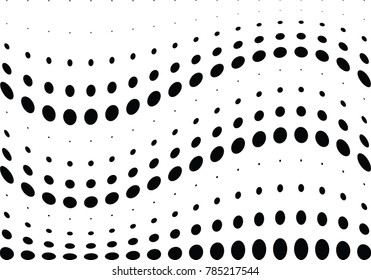 Abstract halftone wave dotted background. Futuristic twisted grunge pattern, dot, circles.  Vector modern optical pop art texture for posters, business cards, cover, labels mock-up, stickers layout