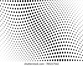 Abstract halftone wave dotted background. Futuristic twisted grunge pattern, dot, circles.  Vector modern optical pop art texture for posters, business cards, cover, labels mock-up, stickers layout