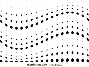 Abstract halftone wave dotted background. Futuristic twisted grunge pattern, dot, circles.  Vector modern optical pop art texture for posters, business cards, cover, labels mock-up, stickers layout