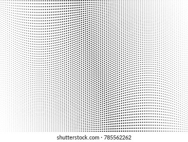 Abstract halftone wave dotted background. Futuristic twisted grunge pattern, dot, circles.  Vector modern optical pop art texture for posters, business cards, cover, labels mock-up, stickers layout