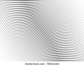 Abstract halftone wave dotted background. Futuristic twisted grunge pattern, dot, circles.  Vector modern optical pop art texture for posters, business cards, cover, labels mock-up, stickers layout