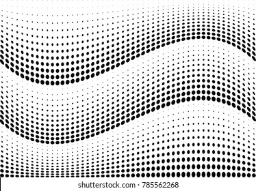 Abstract halftone wave dotted background. Futuristic twisted grunge pattern, dot, circles.  Vector modern optical pop art texture for posters, business cards, cover, labels mock-up, stickers layout