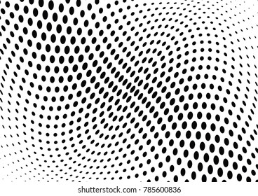 Abstract halftone wave dotted background. Futuristic twisted grunge pattern, dot, circles.  Vector modern optical pop art texture for posters, business cards, cover, labels mock-up, stickers layout