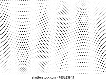 Abstract halftone wave dotted background. Futuristic twisted grunge pattern, dot, circles.  Vector modern optical pop art texture for posters, business cards, cover, labels mock-up, stickers layout
