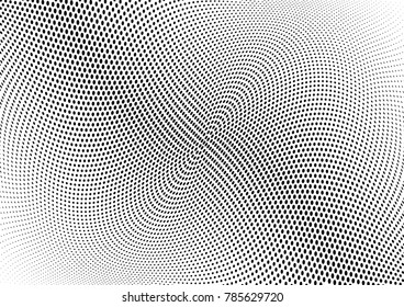 Abstract halftone wave dotted background. Futuristic twisted grunge pattern, dot, circles.  Vector modern optical pop art texture for posters, business cards, cover, labels mock-up, stickers layout