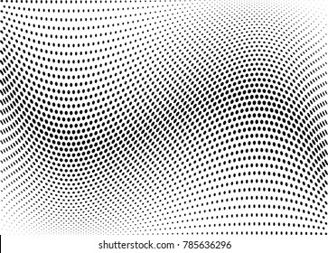 Abstract halftone wave dotted background. Futuristic twisted grunge pattern, dot, circles.  Vector modern optical pop art texture for posters, business cards, cover, labels mock-up, stickers layout