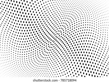 Abstract halftone wave dotted background. Futuristic twisted grunge pattern, dot, circles.  Vector modern optical pop art texture for posters, business cards, cover, labels mock-up, stickers layout