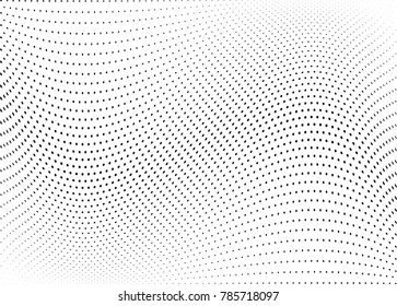 Abstract halftone wave dotted background. Futuristic twisted grunge pattern, dot, circles.  Vector modern optical pop art texture for posters, business cards, cover, labels mock-up, stickers layout