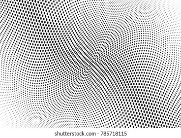 Abstract halftone wave dotted background. Futuristic twisted grunge pattern, dot, circles.  Vector modern optical pop art texture for posters, business cards, cover, labels mock-up, stickers layout
