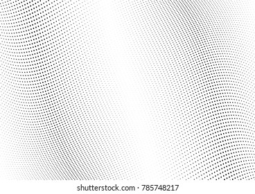Abstract halftone wave dotted background. Futuristic twisted grunge pattern, dot, circles.  Vector modern optical pop art texture for posters, business cards, cover, labels mock-up, stickers layout