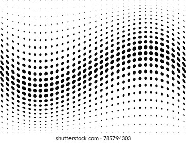 Abstract halftone wave dotted background. Futuristic twisted grunge pattern, dot, circles.  Vector modern optical pop art texture for posters, business cards, cover, labels mock-up, stickers layout
