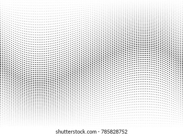 Abstract halftone wave dotted background. Futuristic twisted grunge pattern, dot, circles.  Vector modern optical pop art texture for posters, business cards, cover, labels mock-up, stickers layout