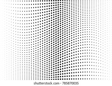 Abstract halftone wave dotted background. Futuristic twisted grunge pattern, dot, circles.  Vector modern optical pop art texture for posters, business cards, cover, labels mock-up, stickers layout