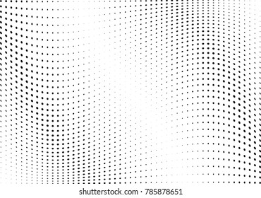 Abstract halftone wave dotted background. Futuristic twisted grunge pattern, dot, circles.  Vector modern optical pop art texture for posters, business cards, cover, labels mock-up, stickers layout