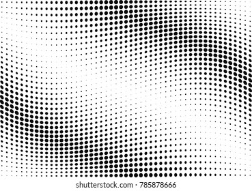 Abstract halftone wave dotted background. Futuristic twisted grunge pattern, dot, circles.  Vector modern optical pop art texture for posters, business cards, cover, labels mock-up, stickers layout