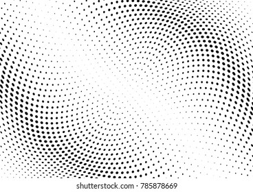 Abstract halftone wave dotted background. Futuristic twisted grunge pattern, dot, circles.  Vector modern optical pop art texture for posters, business cards, cover, labels mock-up, stickers layout