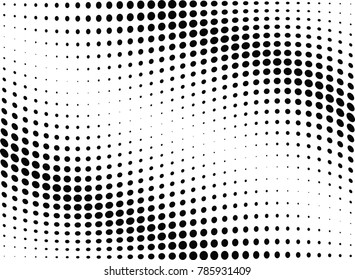 Abstract halftone wave dotted background. Futuristic twisted grunge pattern, dot, circles.  Vector modern optical pop art texture for posters, business cards, cover, labels mock-up, stickers layout